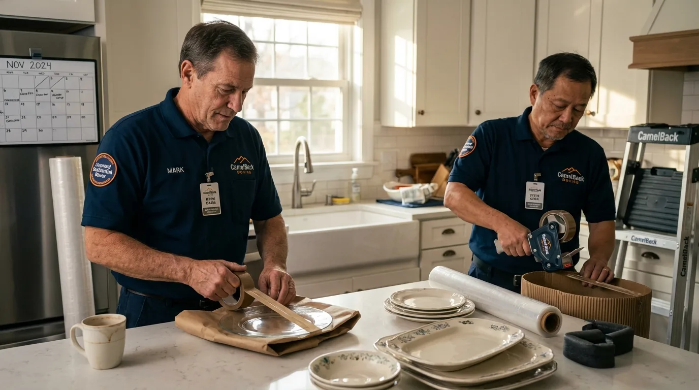 Professional crew packing kitchen dishware in Lawtell, LA